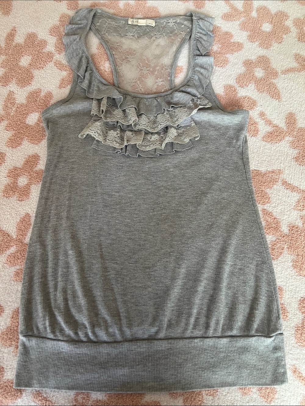 Grey Lace Ruffle Tank Top for Women